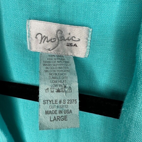Mosaic USA Linen One Button Drape Cardigan Topper Teal Blue Lagenlook L - Picture 4 of 4